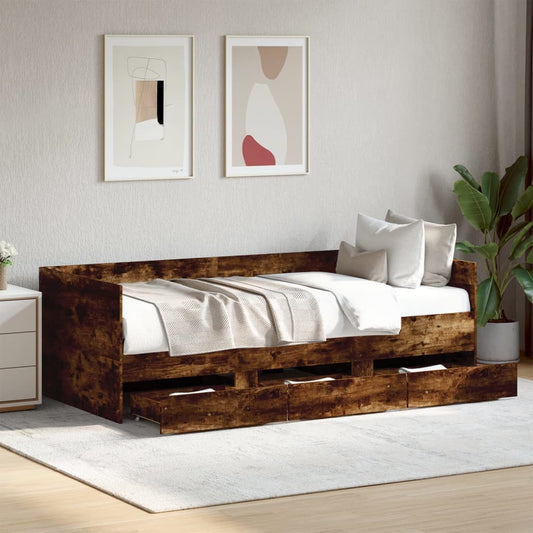 Daybed With Drawers Smoked Oak 100X200 Cm Engineered Wood