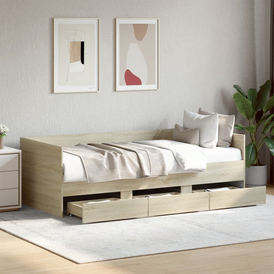 Daybed With Drawers Sonoma Oak 90X190 Cm Engineered Wood