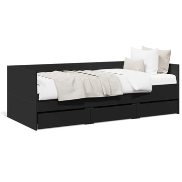 Daybed With Drawers Black 75X190 Cm Engineered Wood