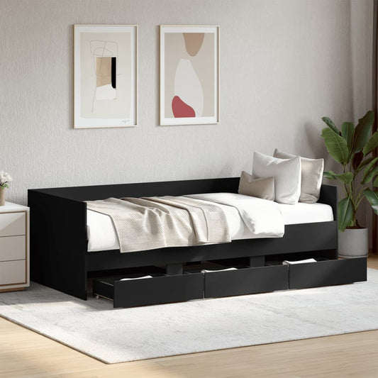 Daybed With Drawers Black 75X190 Cm Engineered Wood