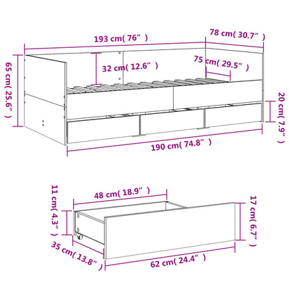 Daybed With Drawers Grey Sonoma 75X190 Cm Engineered Wood