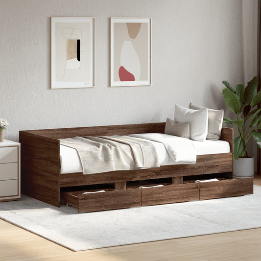 Daybed With Drawers Brown Oak 75X190 Cm Engineered Wood