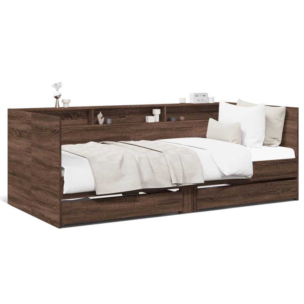 Daybed With Drawers Brown Oak 75X190 Cm Engineered Wood