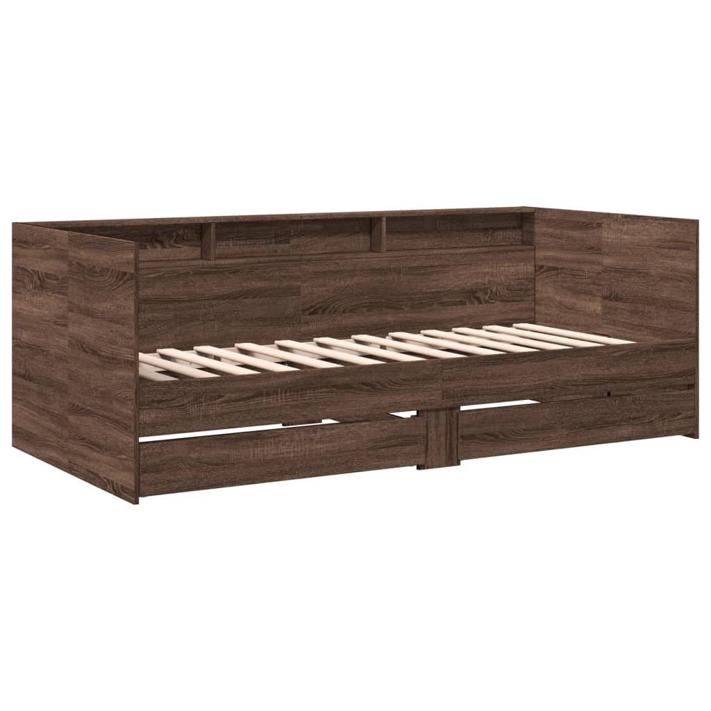 Daybed With Drawers Brown Oak 75X190 Cm Engineered Wood