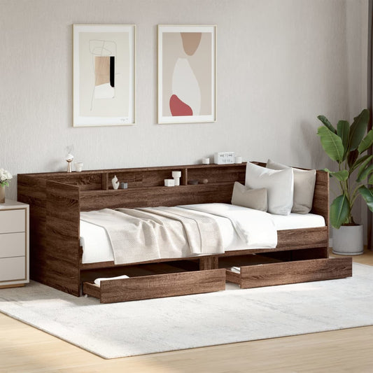 Daybed With Drawers Brown Oak 75X190 Cm Engineered Wood