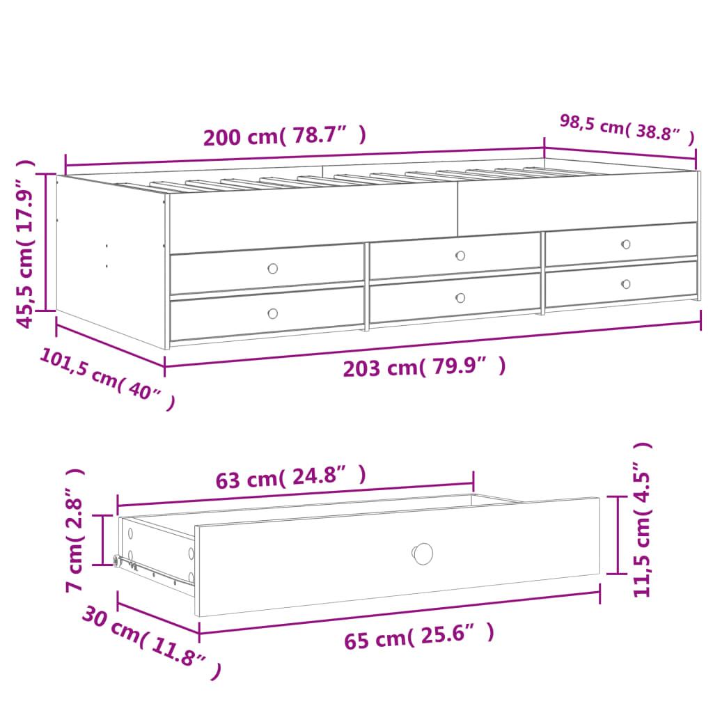 Daybed With Drawers White 100X200 Cm Engineered Wood