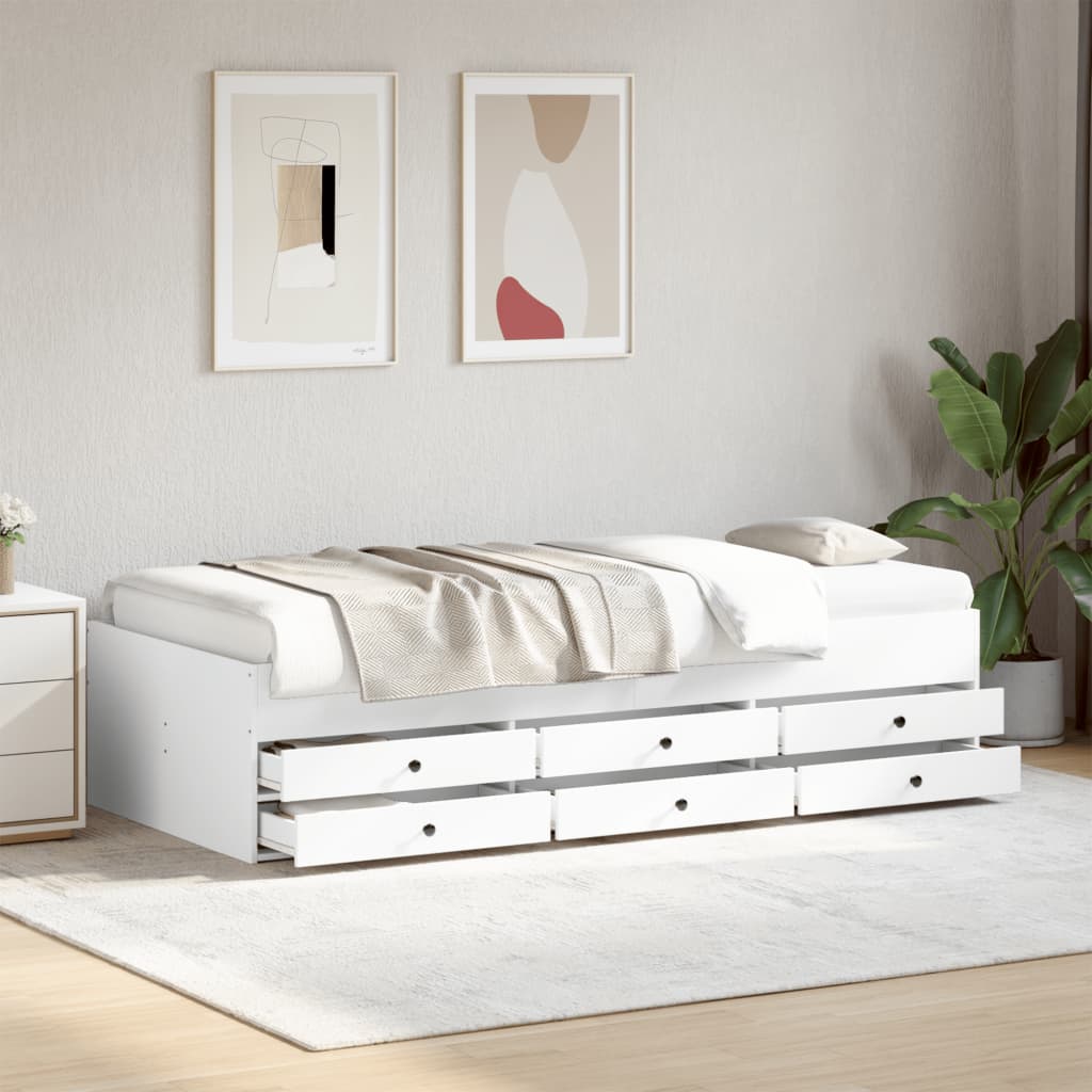 Daybed With Drawers White 100X200 Cm Engineered Wood