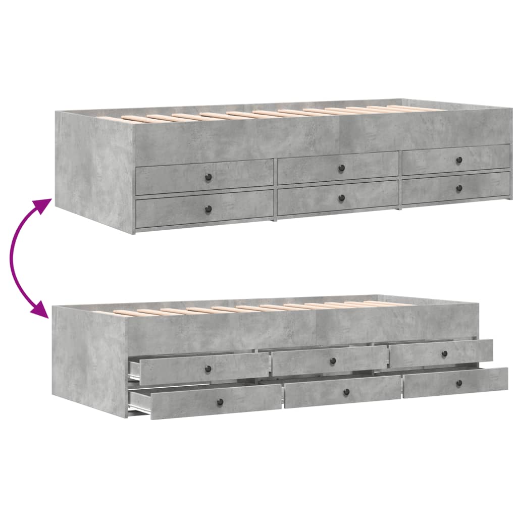 Daybed With Drawers Concrete Grey 100X200 Cm Engineered Wood