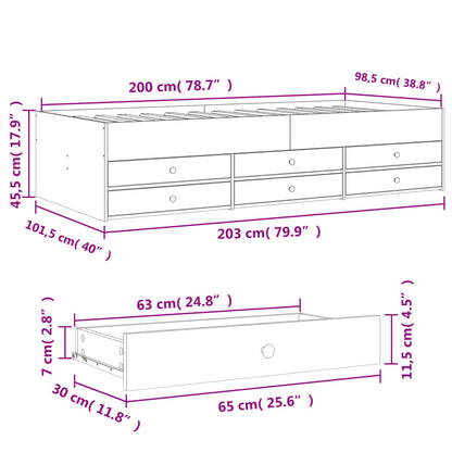 Daybed With Drawers Concrete Grey 100X200 Cm Engineered Wood