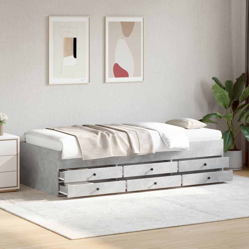 Daybed With Drawers Concrete Grey 100X200 Cm Engineered Wood