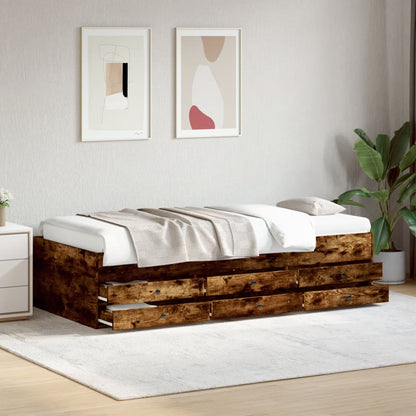 Daybed With Drawers Smoked Oak 100X200 Cm Engineered Wood