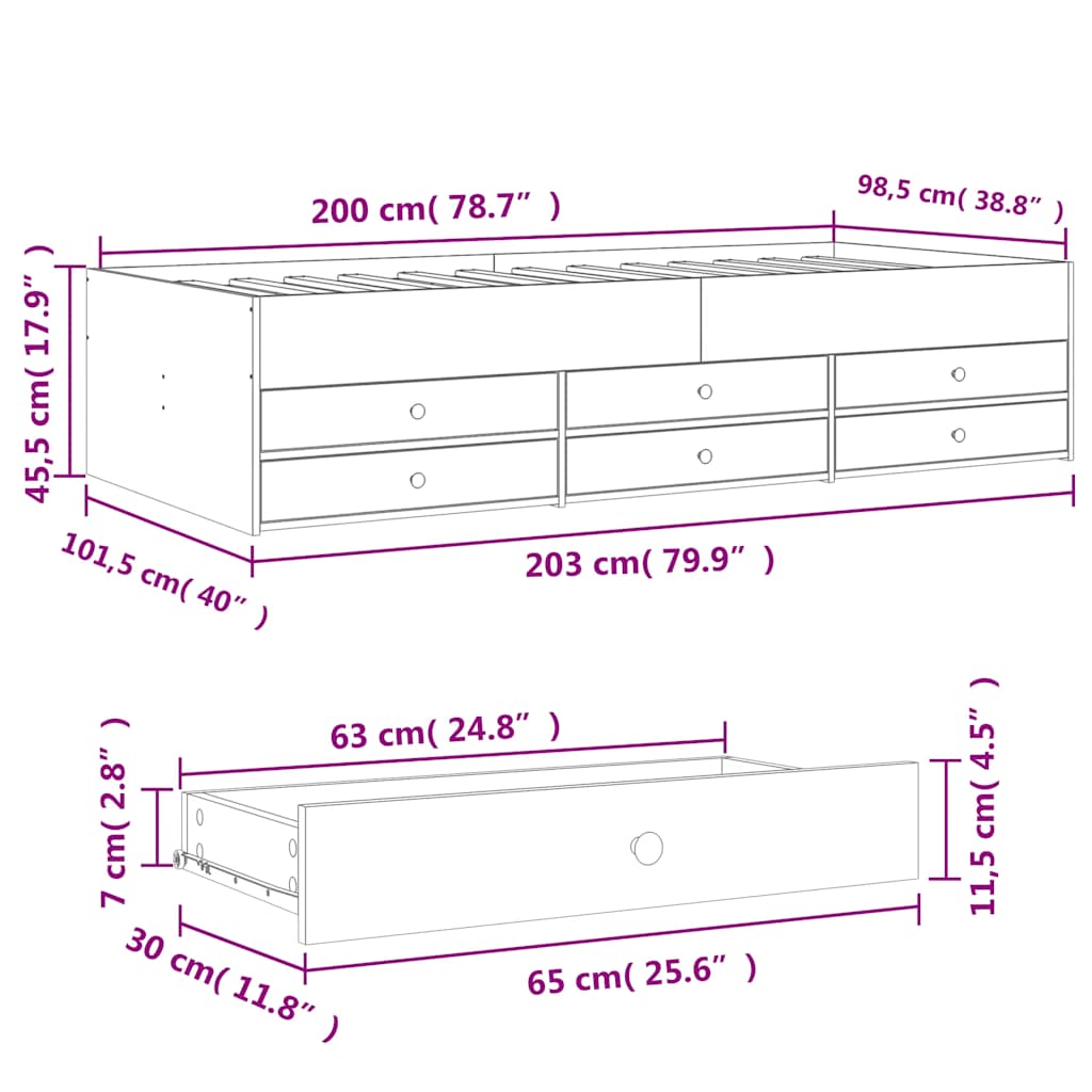 Daybed With Drawers Grey Sonoma 100X200 Cm Engineered Wood