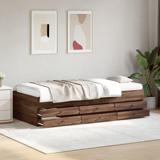 Daybed With Drawers Brown Oak 100X200 Cm Engineered Wood