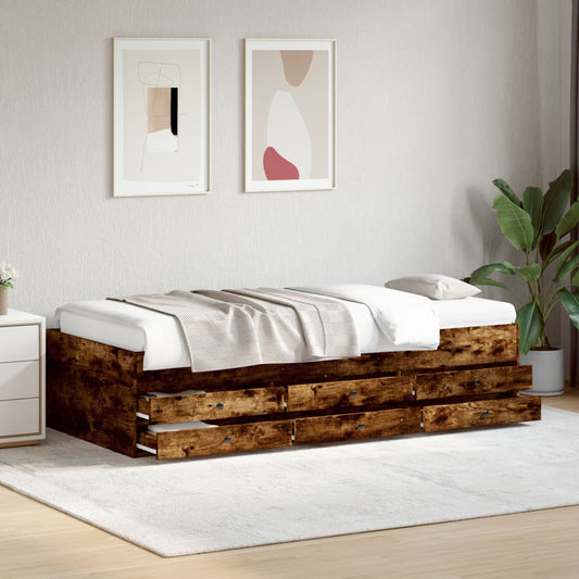 Daybed With Drawers Smoked Oak 90X190 Cm Engineered Wood