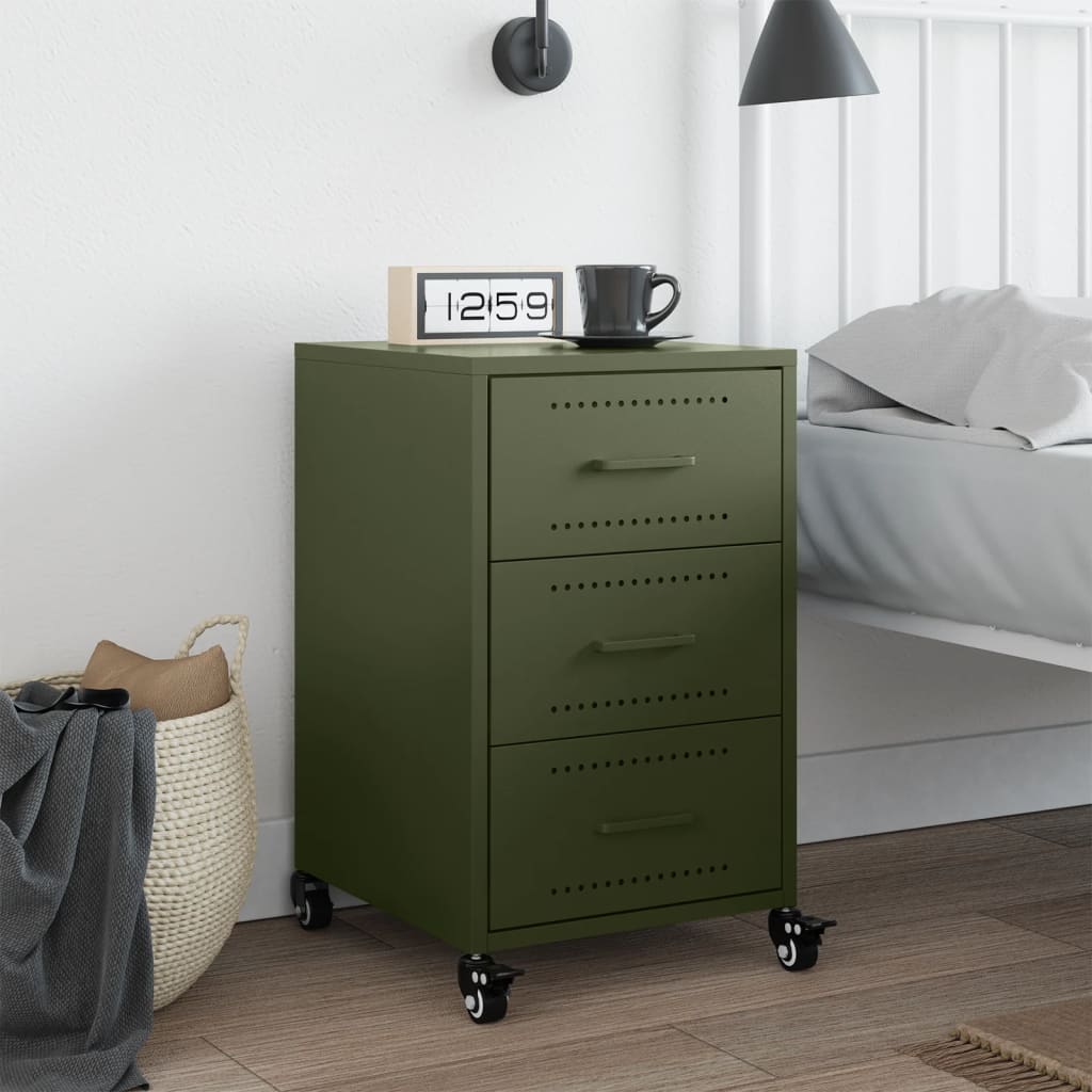 Bedside Cabinet Olive Green 36X39X59 Cm Steel