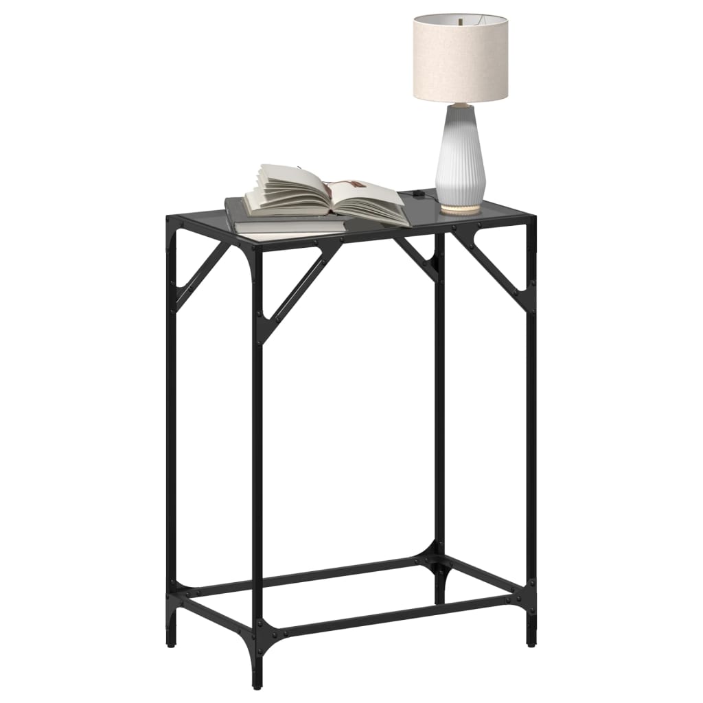 Console Table With Black Glass Top 60X35X81 Cm Steel