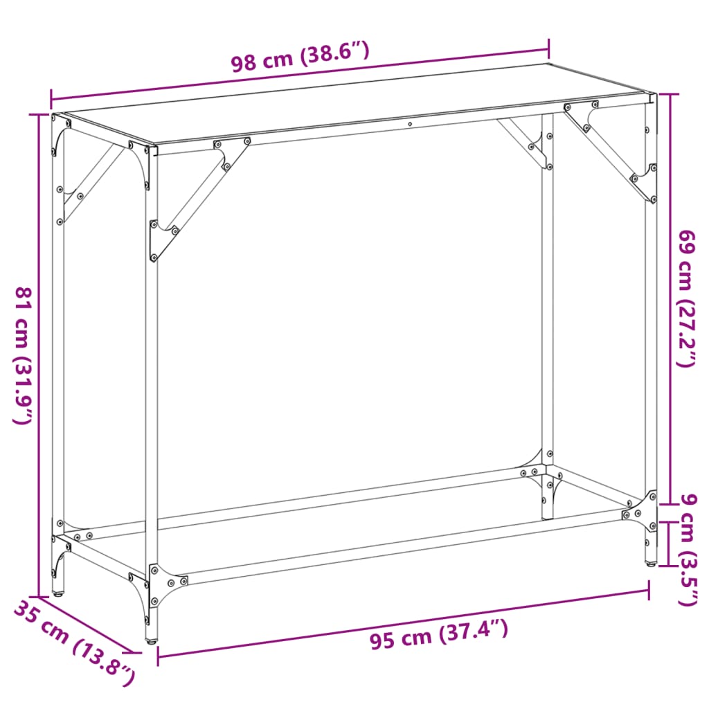 Console Table With Transparent Glass Top 98X35X81 Cm Steel