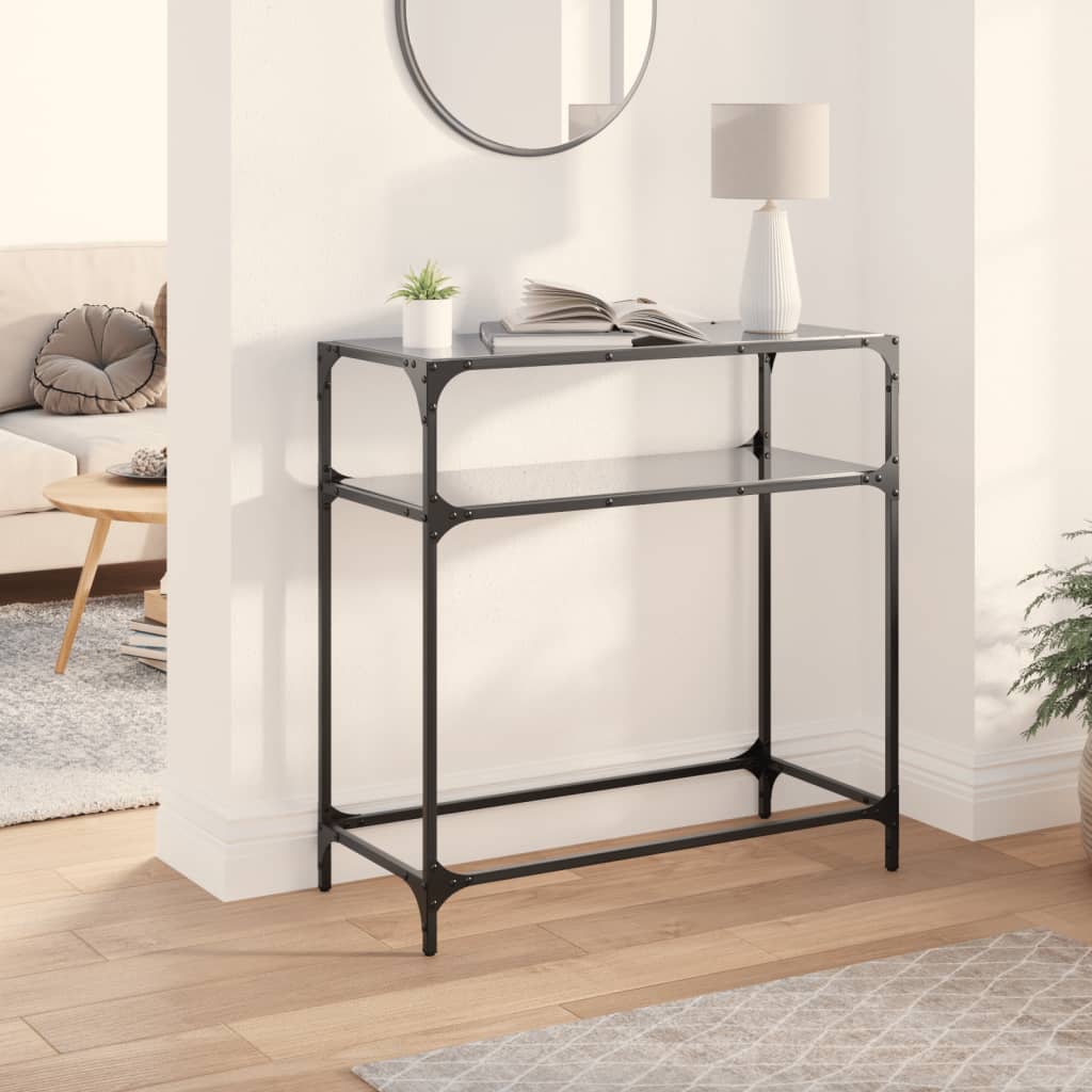 Console Table With Black Glass Top 80X35X81 Cm Steel