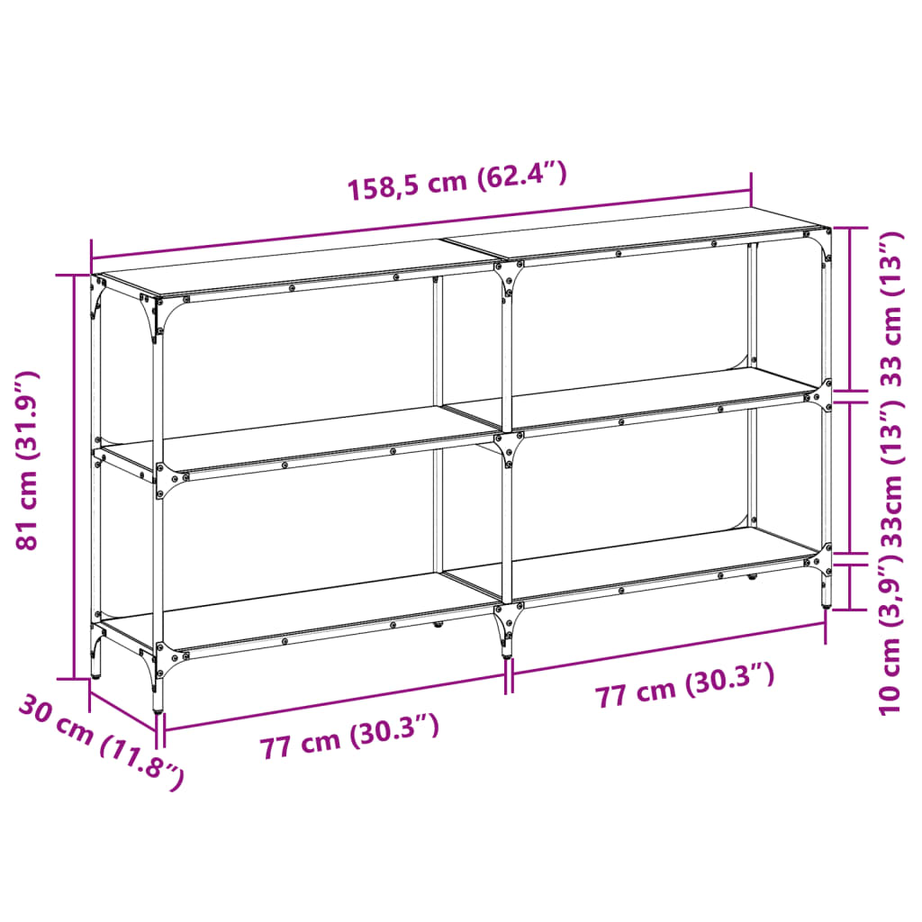 Console Table With Black Glass Top 158.5X30X81 Cm Steel