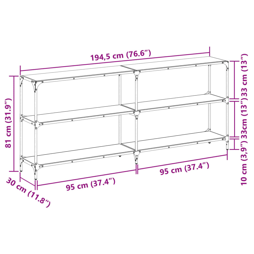 Console Table With Transparent Glass Top 194.5X30X81 Cm Steel