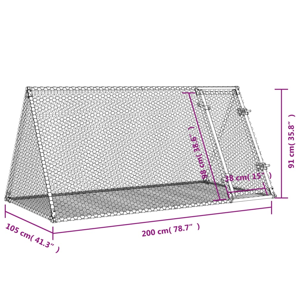 Rabbit Hutch Silver 200X105X91 Cm Galvanised Steel