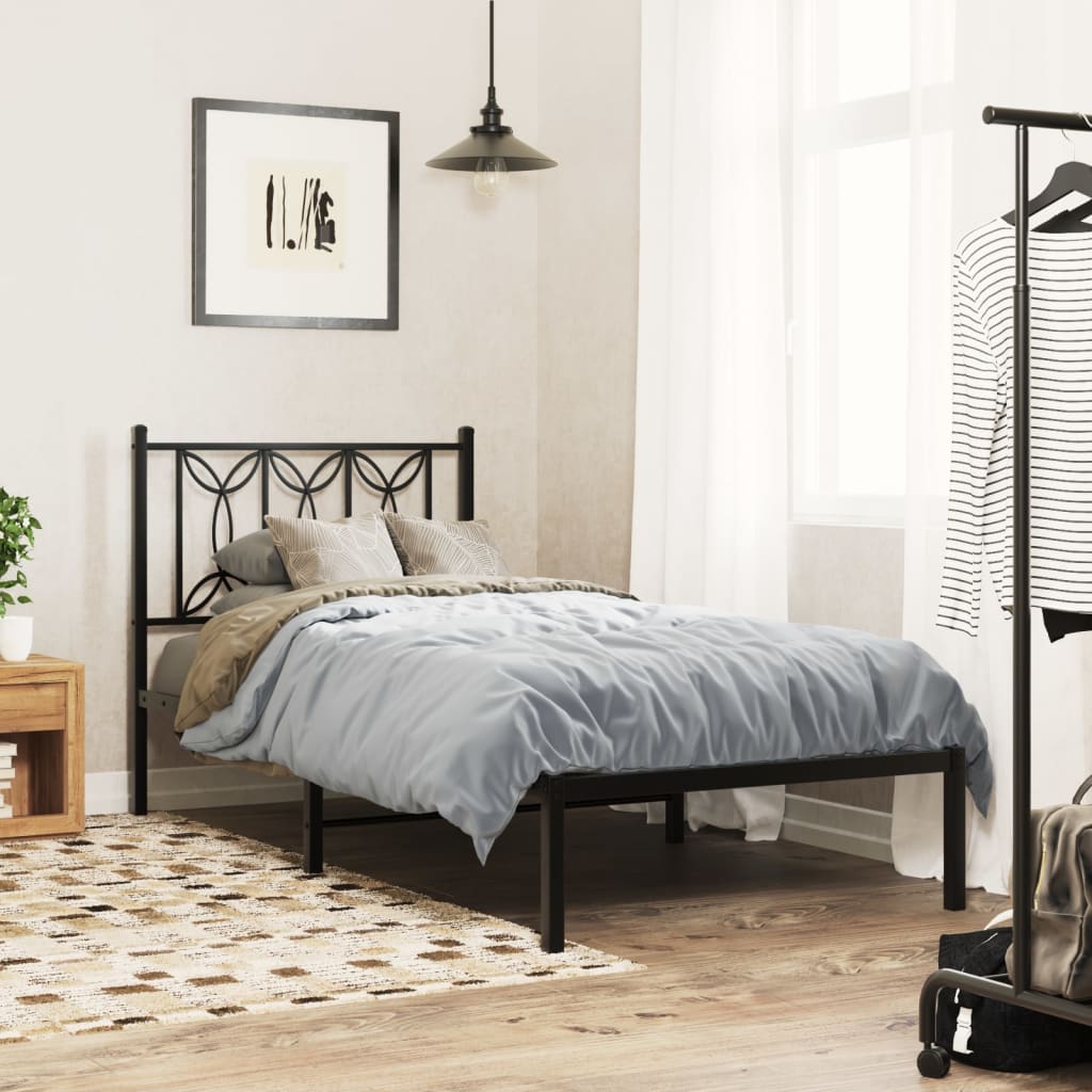 Metal Bed Frame Without Mattress With Headboard Black 75X190Cm