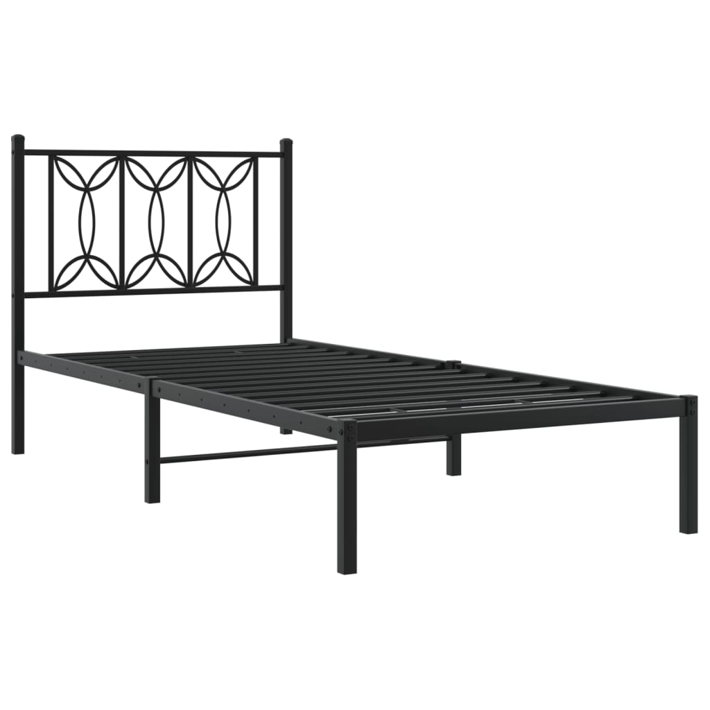 Metal Bed Frame Without Mattress With Headboard Black 80X200Cm