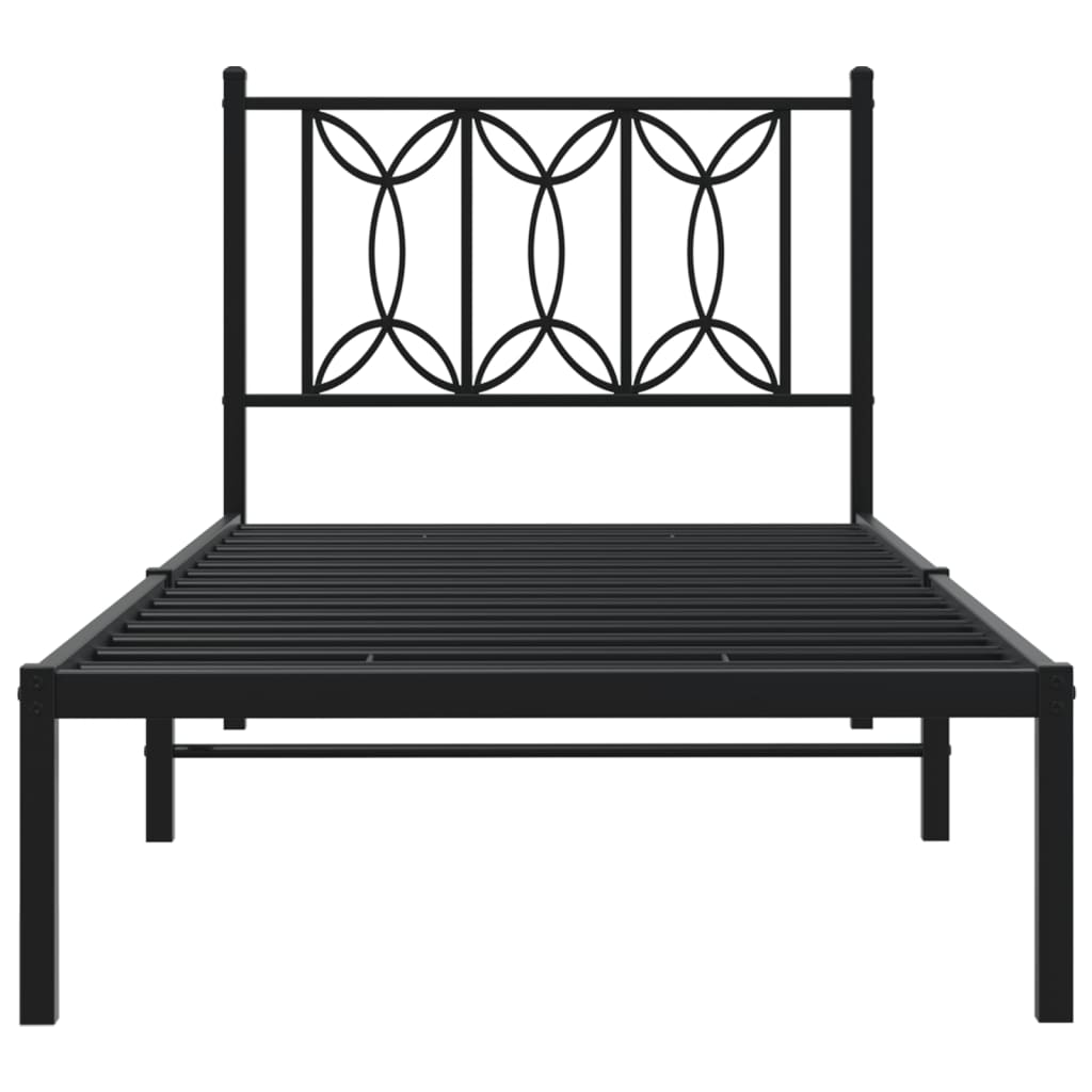 Metal Bed Frame Without Mattress With Headboard Black 80X200Cm