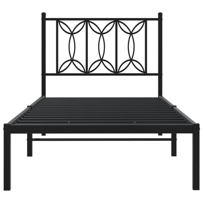 Metal Bed Frame Without Mattress With Headboard Black 80X200Cm