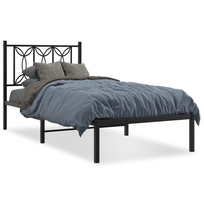 Metal Bed Frame Without Mattress With Headboard Black 90X190Cm