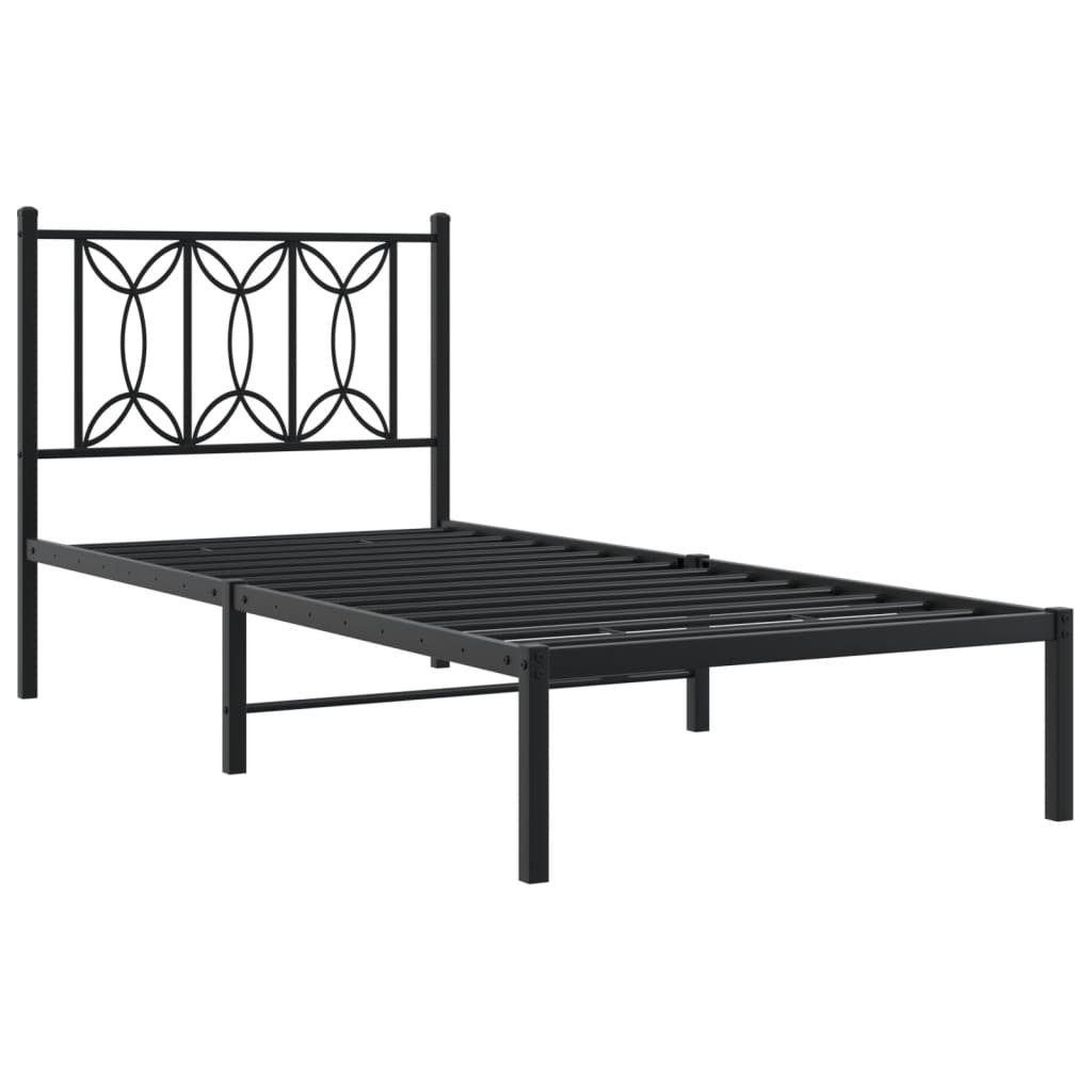 Metal Bed Frame Without Mattress With Headboard Black 90X200Cm