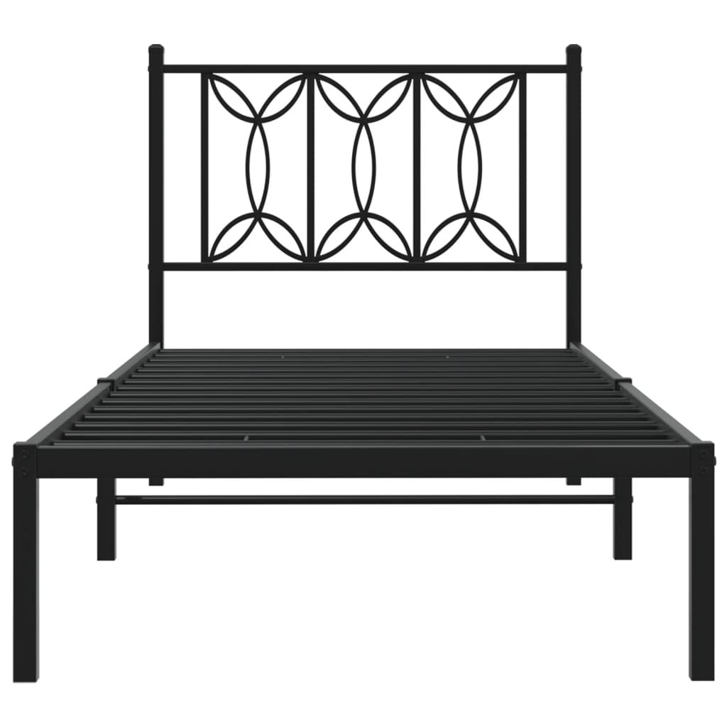 Metal Bed Frame Without Mattress With Headboard Black 90X200Cm