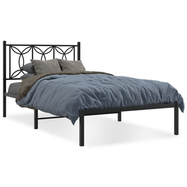 Metal Bed Frame Without Mattress With Headboard Black 100X190Cm