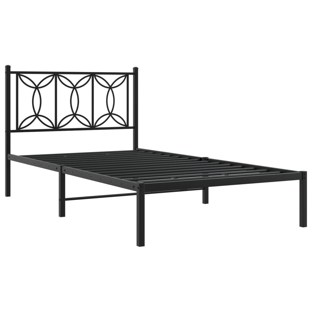 Metal Bed Frame Without Mattress With Headboard Black 100X190Cm