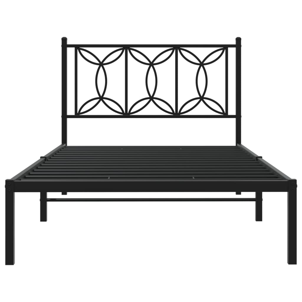 Metal Bed Frame Without Mattress With Headboard Black 100X190Cm