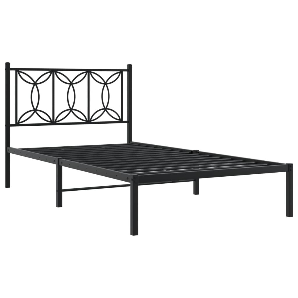 Metal Bed Frame Without Mattress With Headboard Black 107X203Cm