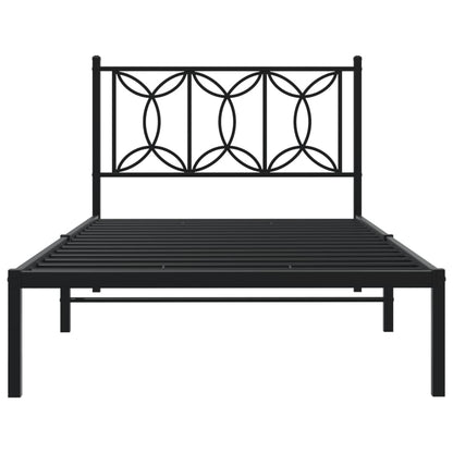 Metal Bed Frame Without Mattress With Headboard Black 107X203Cm