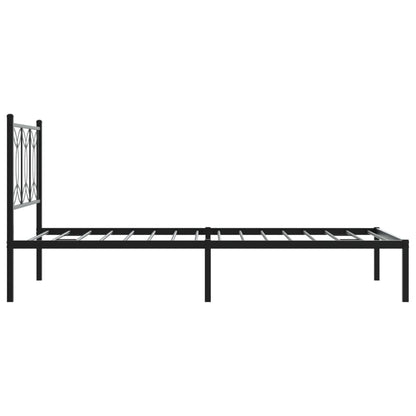 Metal Bed Frame Without Mattress With Headboard Black 107X203Cm