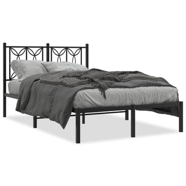 Metal Bed Frame Without Mattress With Headboard Black 120X190Cm