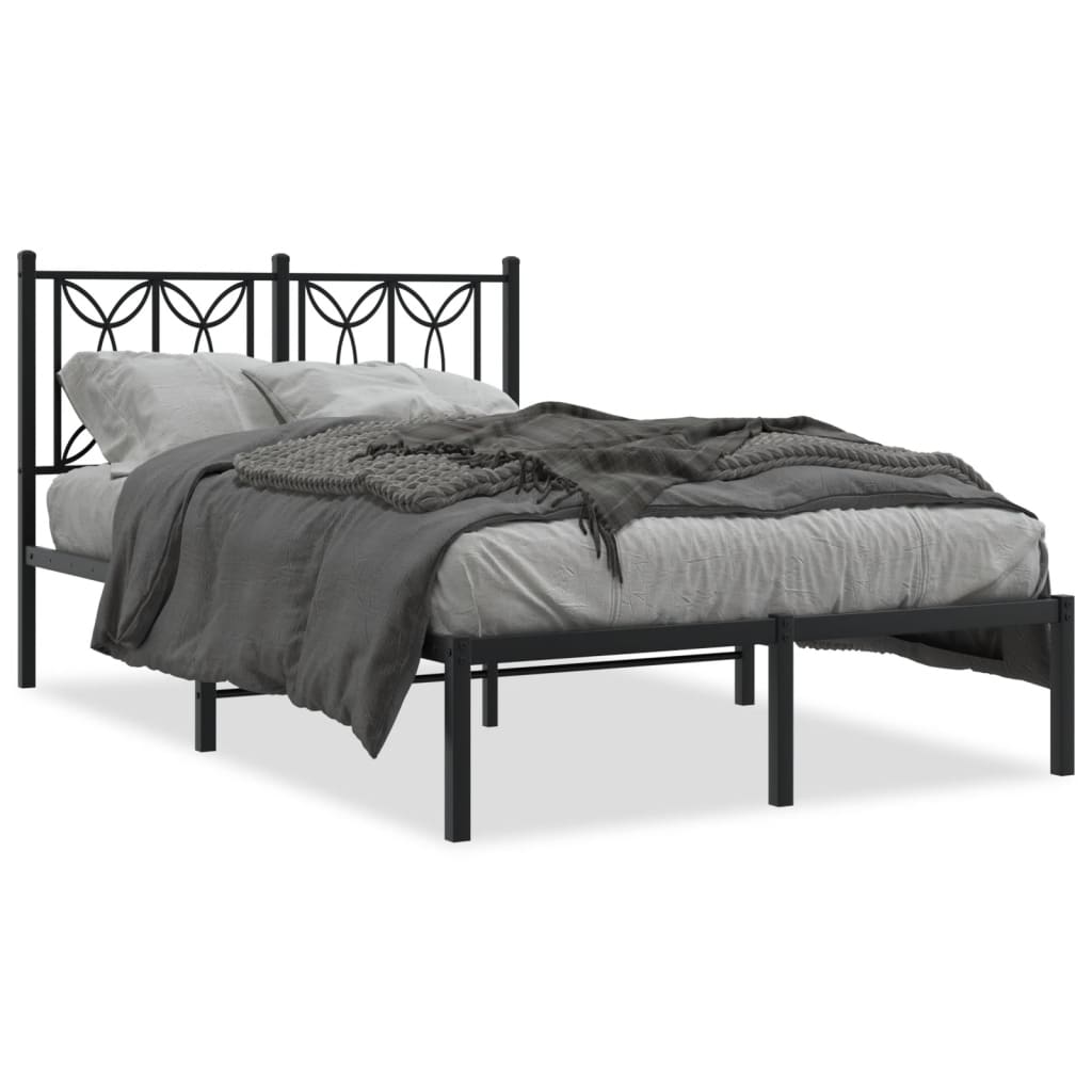 Metal Bed Frame Without Mattress With Headboard Black 120X200Cm