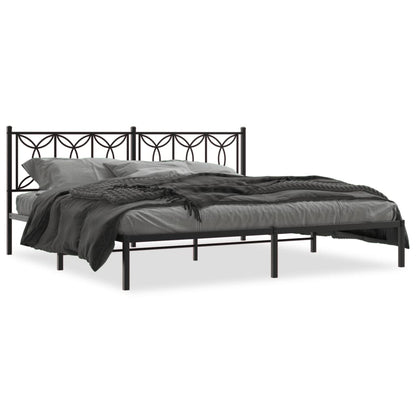 Metal Bed Frame Without Mattress With Headboard Black 193X203Cm