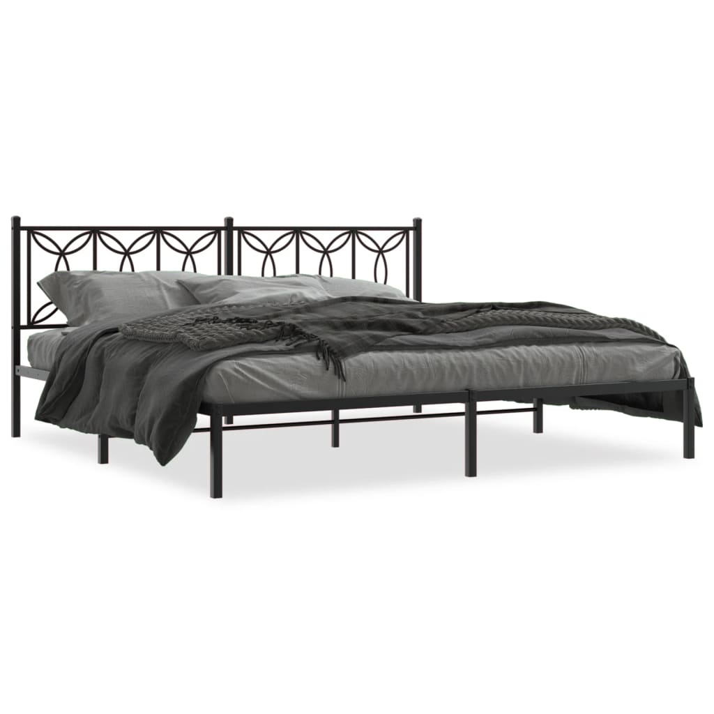 Metal Bed Frame Without Mattress With Headboard Black 200X200Cm