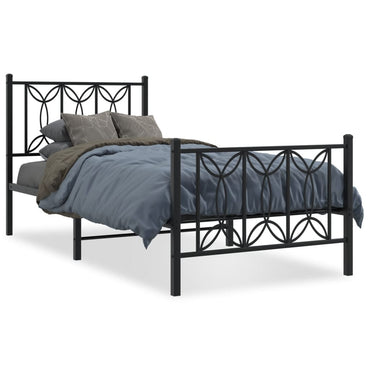 Metal Bed Frame Without Mattress With Footboard Black 90X190Cm