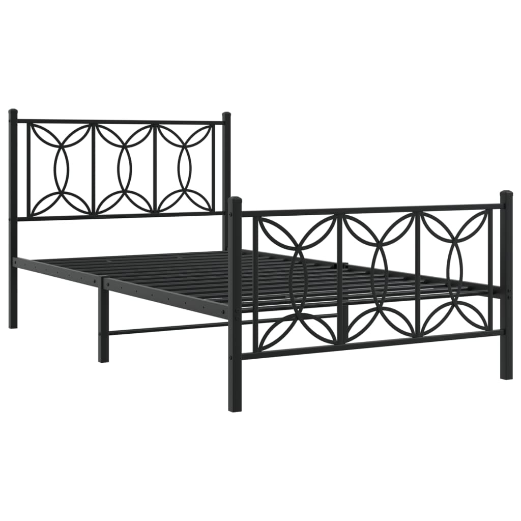 Metal Bed Frame Without Mattress With Footboard Black 100X190Cm