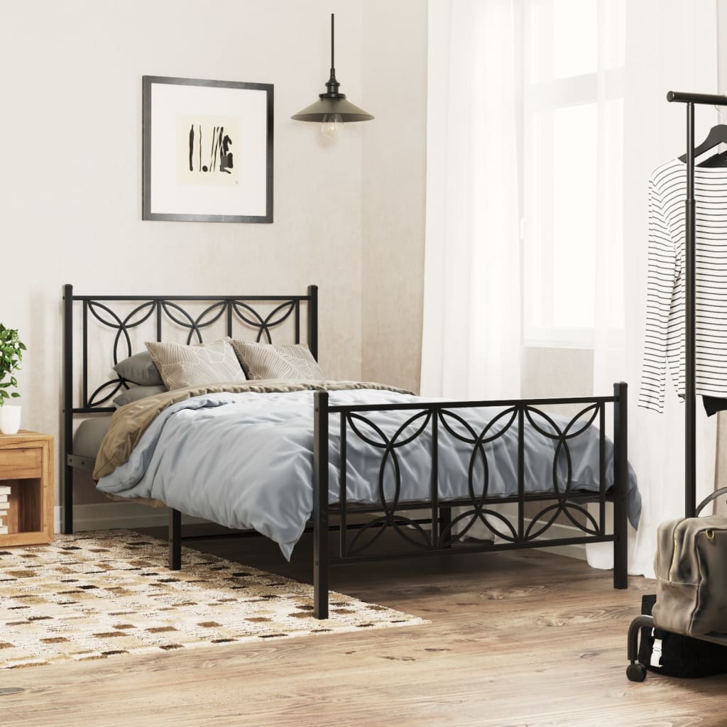 Metal Bed Frame Without Mattress With Footboard Black 100X190Cm