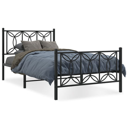 Metal Bed Frame Without Mattress With Footboard Black 107X203Cm