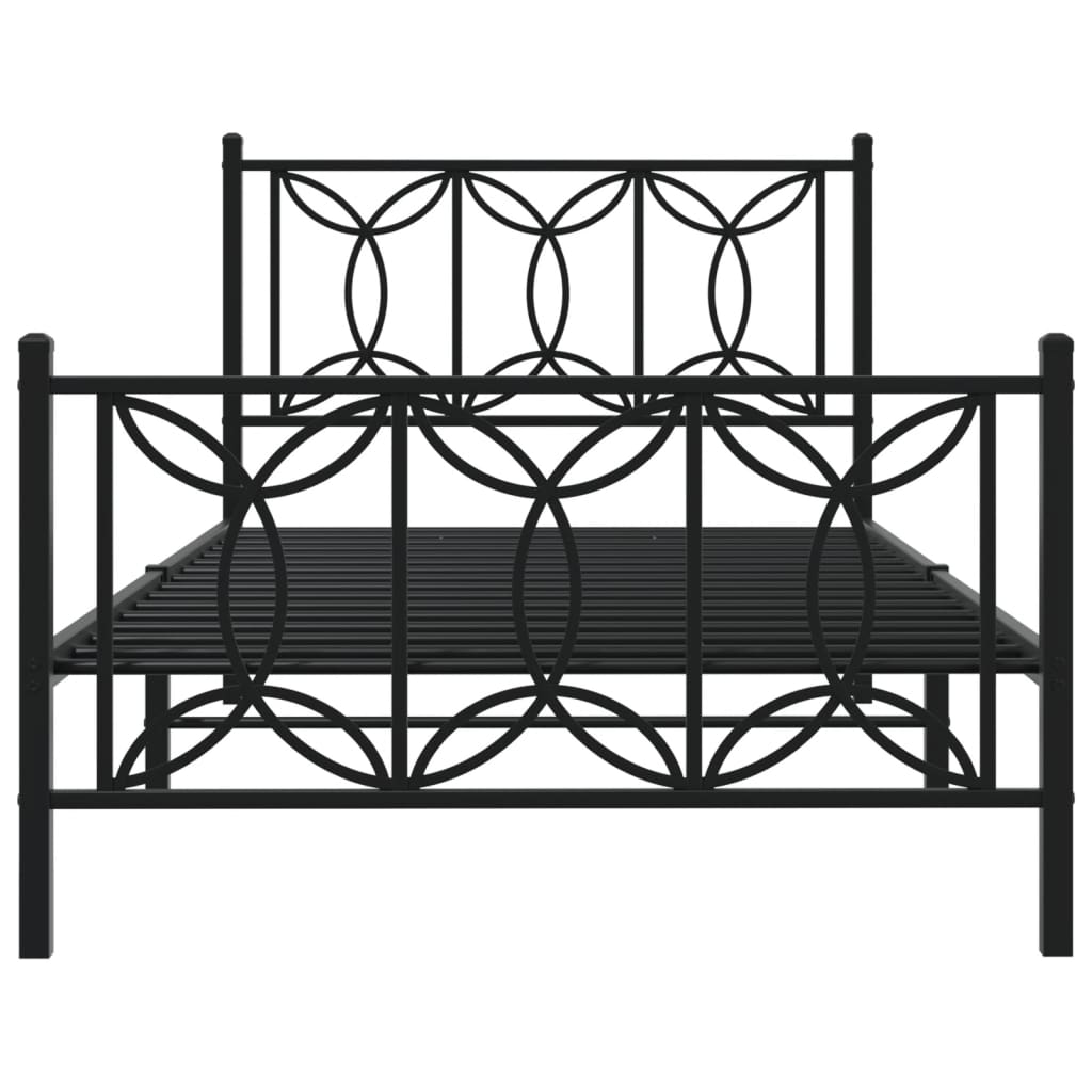 Metal Bed Frame Without Mattress With Footboard Black 107X203Cm