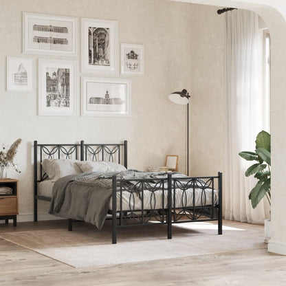 Metal Bed Frame Without Mattress With Footboard Black 120X190Cm