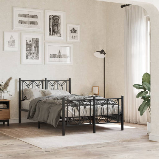 Metal Bed Frame Without Mattress With Footboard Black 120X200Cm