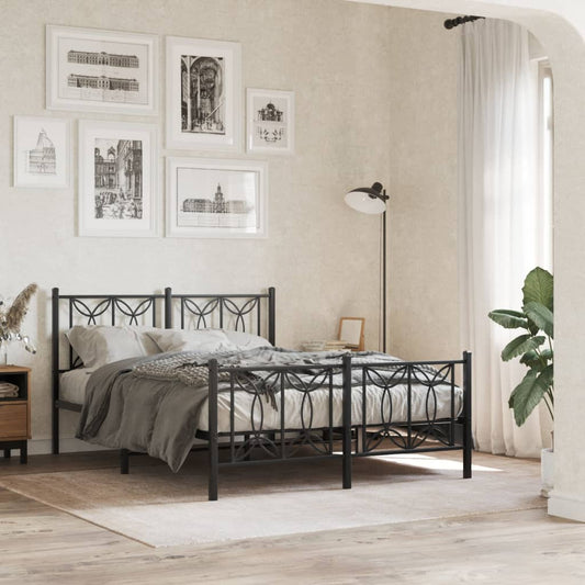 Metal Bed Frame Without Mattress With Footboard Black 135X190Cm